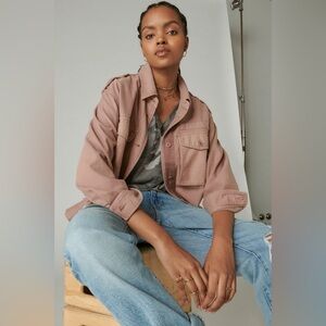 Lucky Brand Cropped Twill Utility Jacket Mauve Cotton Tencel Womens Medium
